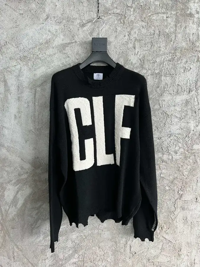 Saint Michael 2024SS Hand Embroidered Letter Fringe Ripped Sweater
