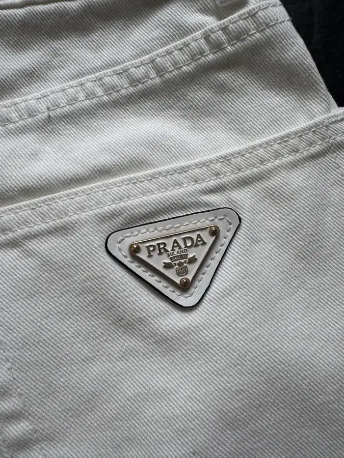 Original Quality PD 25 Spring Summer Denim Mini Skirt with Tri Logo Decor
