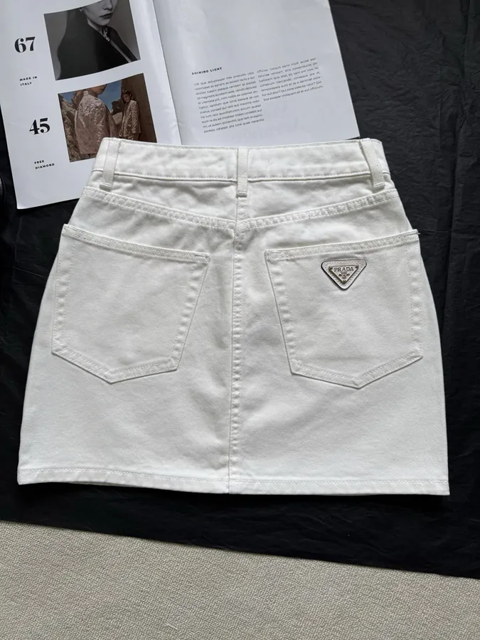 Original Quality PD 25 Spring Summer Denim Mini Skirt with Tri Logo Decor
