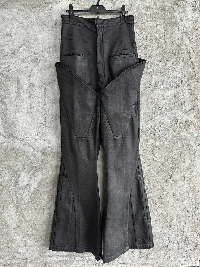 Rick Owens 2024SS Autumn Runway Limited Edition Wax Denim High Waist Wide Leg Trousers