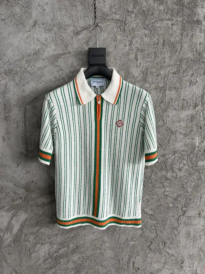 CASABLANCA 2024SS Green Stripe Polo Shirt