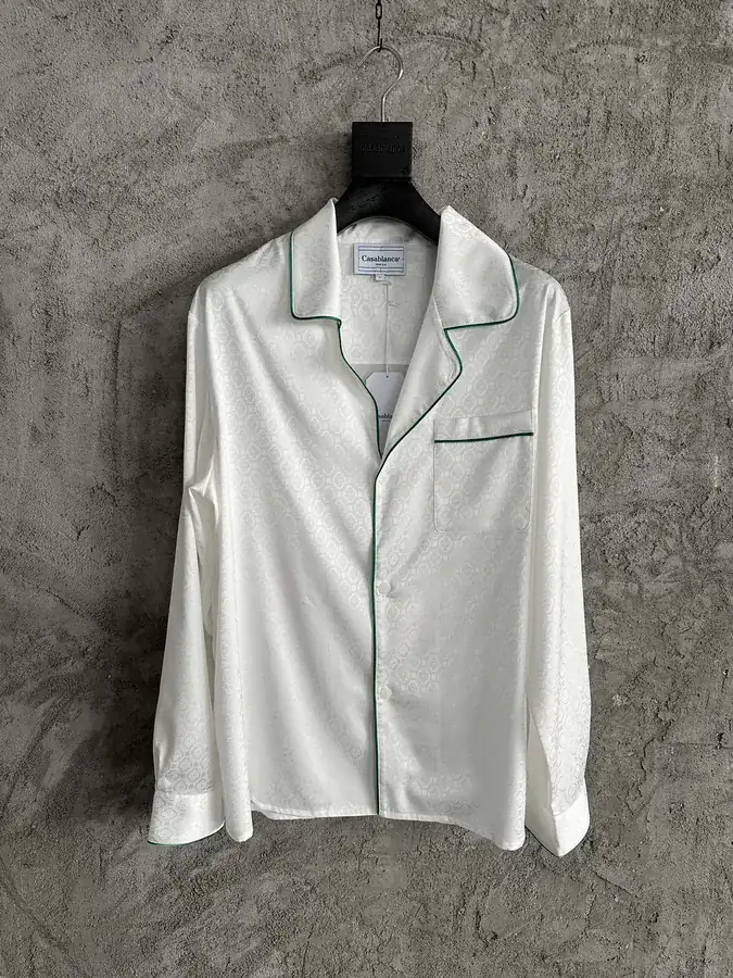 CASABLANCA 2024SS Green Trimmed Silk Print Long Sleeve Shirt