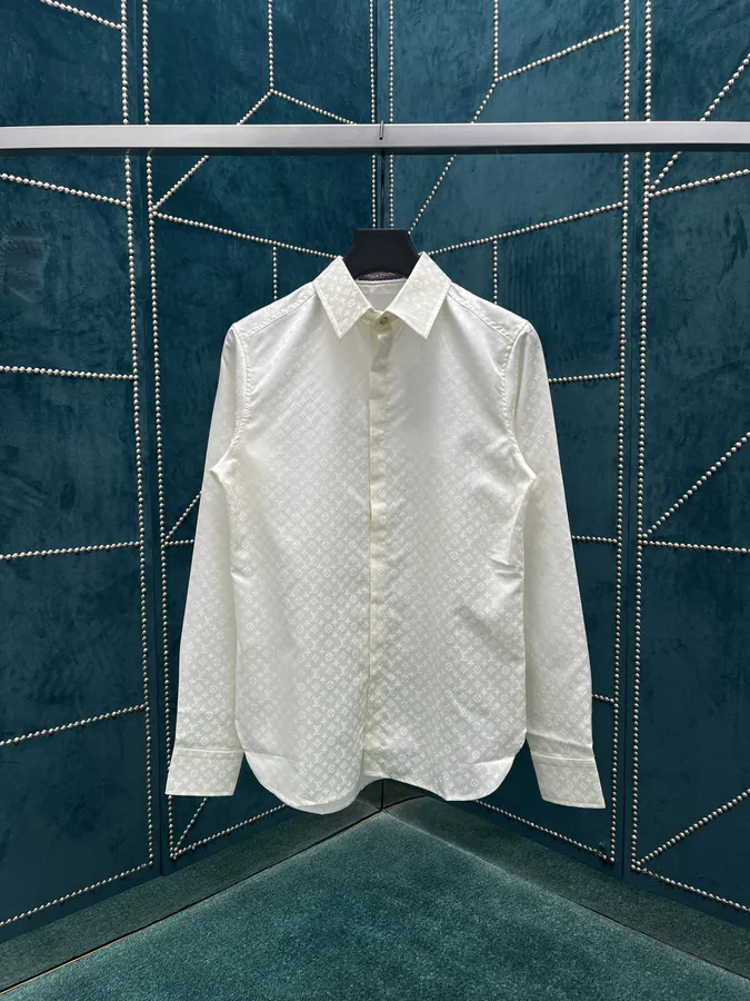 New Evening Shirt in Mulberry Silk, Mini Monogram Embroidery
