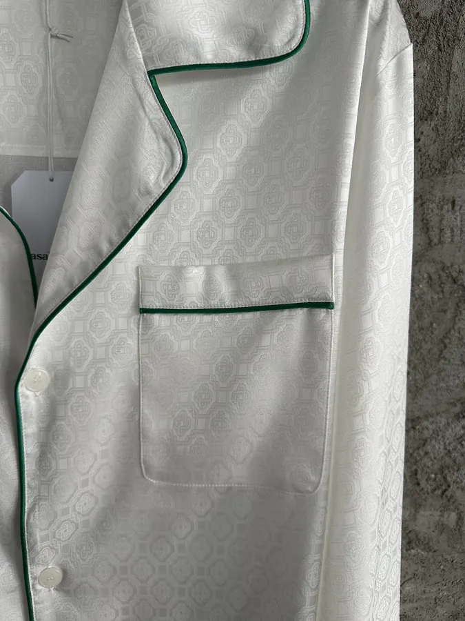 CASABLANCA 2024SS Green Trimmed Silk Print Long Sleeve Shirt