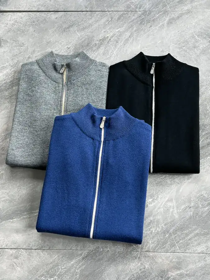 Brunello Cucinelli Men's Business Casual Simple Versatile Stand Collar Zipper Knit Sweater