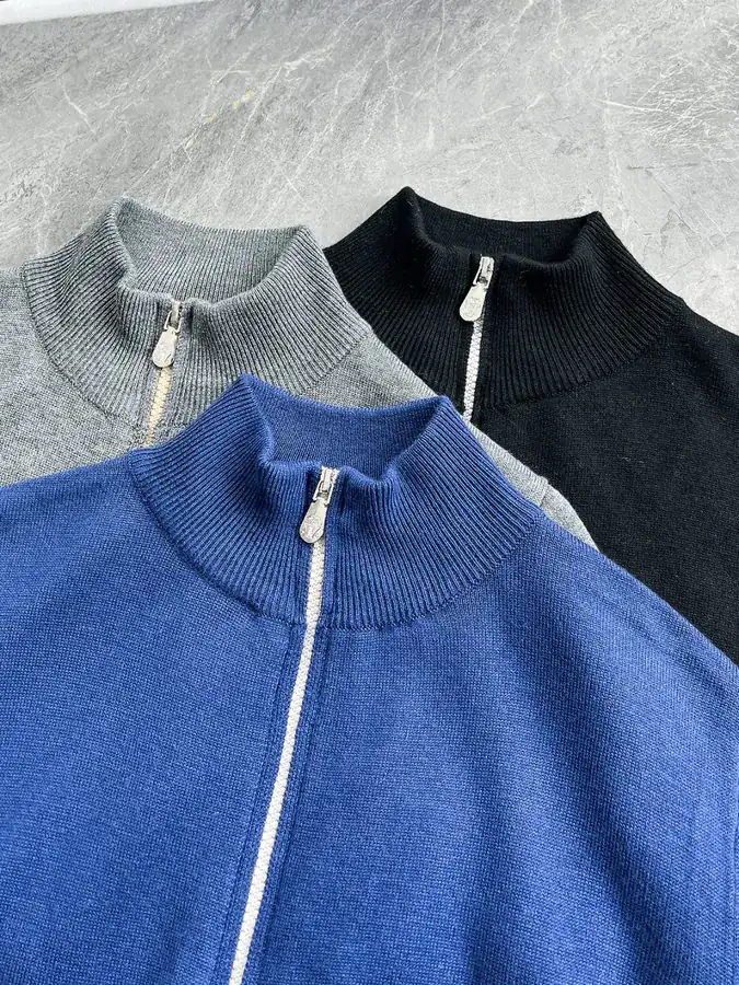 Brunello Cucinelli Men's Business Casual Simple Versatile Stand Collar Zipper Knit Sweater