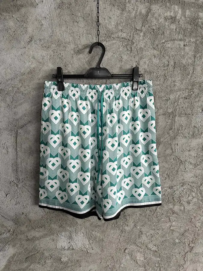 CASABLANCA 2024SS Green Heart Pattern Silk Shorts