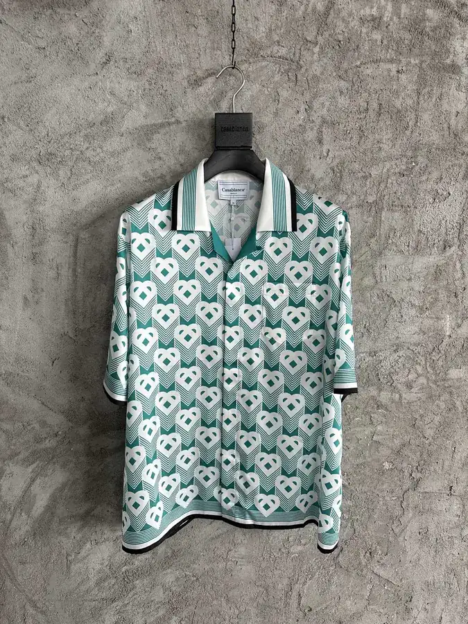 CASABLANCA 2024SS Green Heart Pattern Silk Short Sleeve Shirt