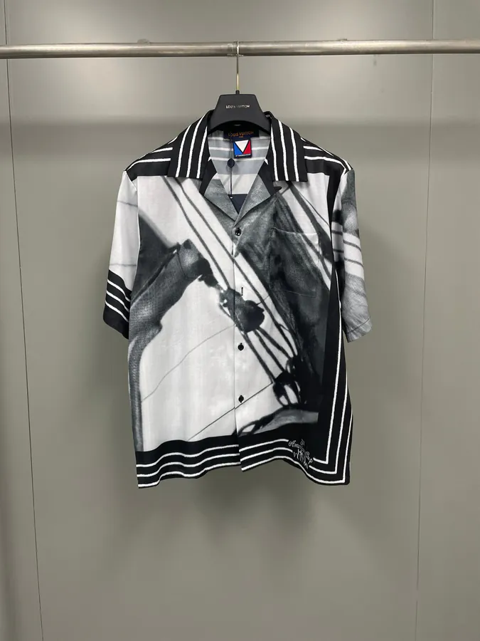 Louis Vuitton Inspired Silk Short Sleeve Shirt with I Cup Embroidery