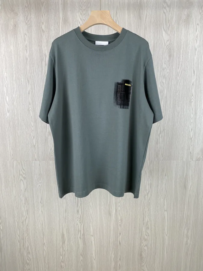 PD Graffiti Gray Green Cotton Round Neck Short Sleeve T Shirt