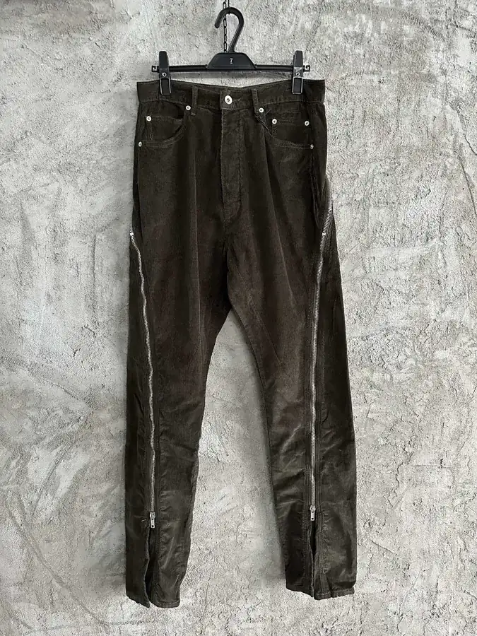 RICK OWENS DEKSHDW Olive Green Faux Fleece Banana Zip Leggings