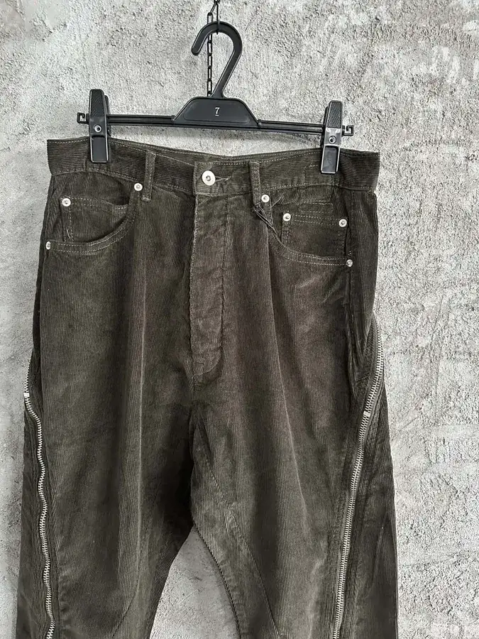 RICK OWENS DEKSHDW Olive Green Faux Fleece Banana Zip Leggings