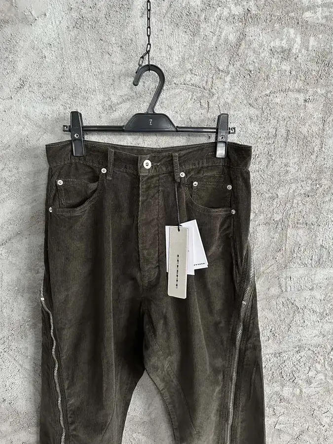 RICK OWENS DEKSHDW Olive Green Faux Fleece Banana Zip Leggings