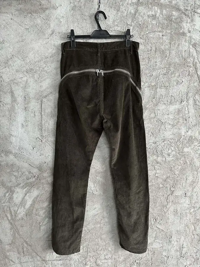 RICK OWENS DEKSHDW Olive Green Faux Fleece Banana Zip Leggings