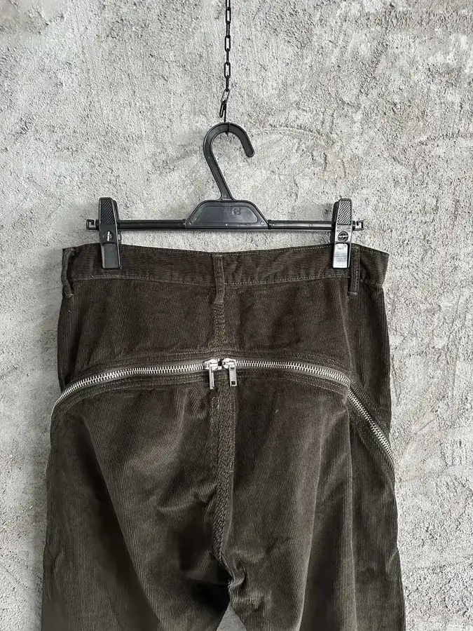RICK OWENS DEKSHDW Olive Green Faux Fleece Banana Zip Leggings