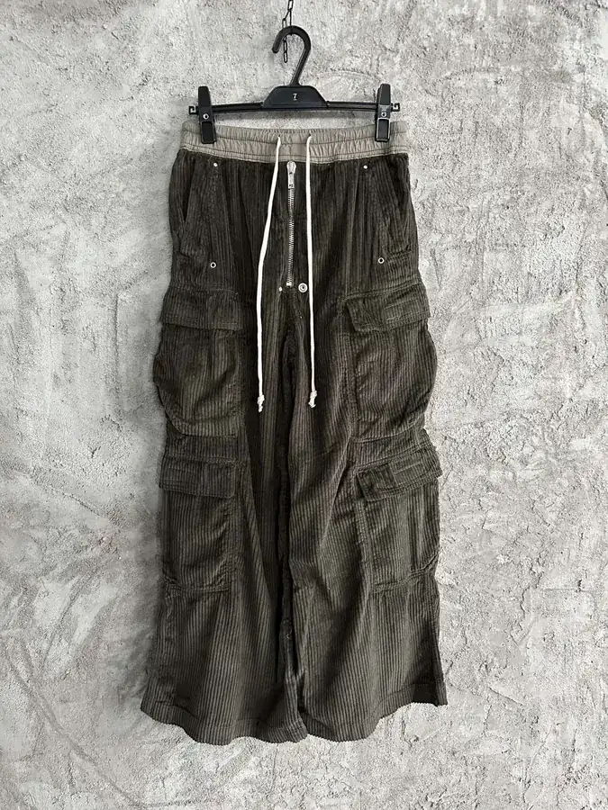 Rick Owens DEKSHDW Olive Green Corduroy Wide Leg Trousers