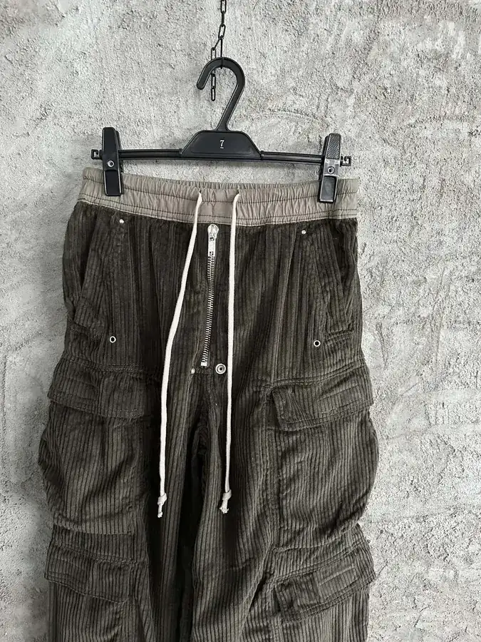 Rick Owens DEKSHDW Olive Green Corduroy Wide Leg Trousers