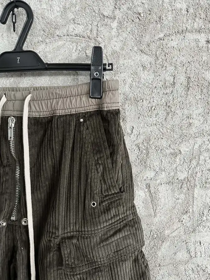 Rick Owens DEKSHDW Olive Green Corduroy Wide Leg Trousers