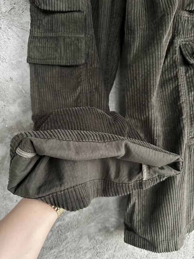 Rick Owens DEKSHDW Olive Green Corduroy Wide Leg Trousers