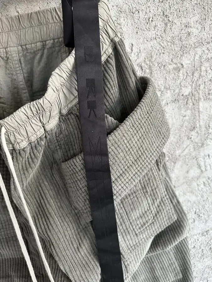 Rick Owens DEKSHDW Olive Green Twill Double Ring Wide Leg Trousers