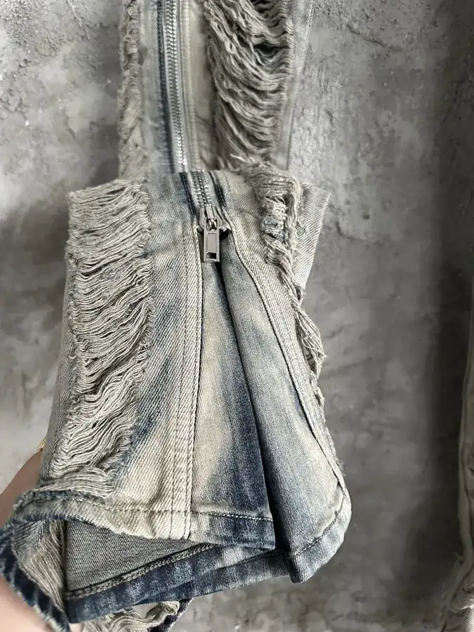 Rick Owens 2023SS Destroyed Wide Leg Pants with Laser Holes and Custom Denim
