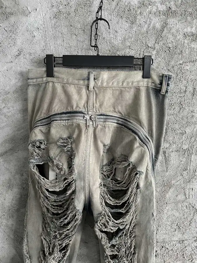 Rick Owens 2023SS Destroyed Wide Leg Pants with Laser Holes and Custom Denim