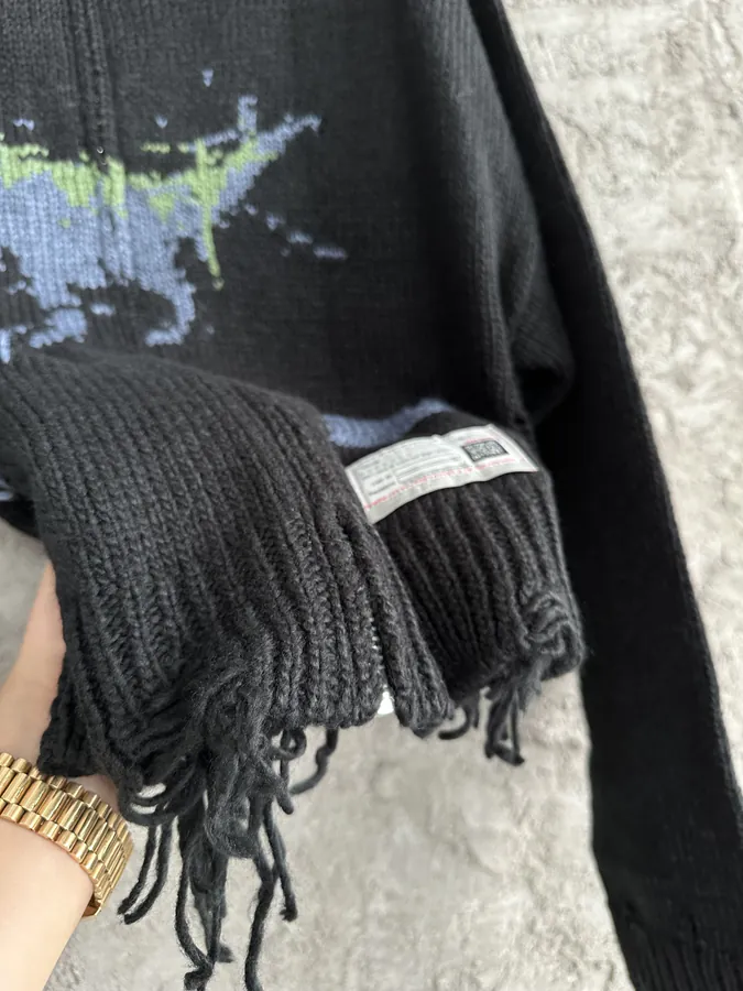 Maison MIHARA YASUHIRO 2024SS Dragon Print Handmade Ripped Vintage Sweater with Zipper