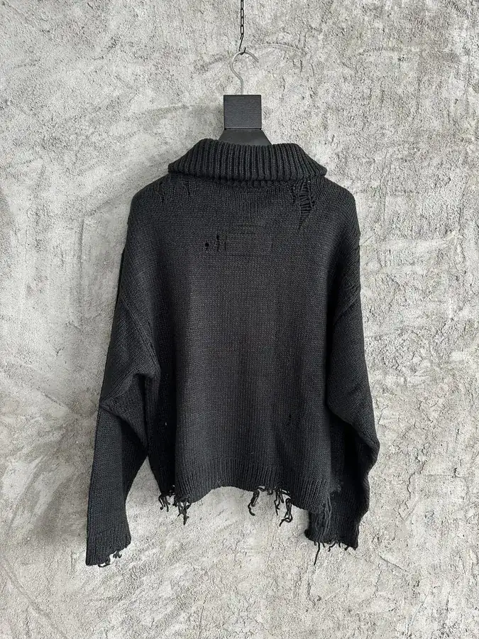 Maison MIHARA YASUHIRO 2024SS Dragon Print Handmade Ripped Vintage Sweater with Zipper