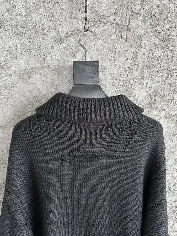 Maison MIHARA YASUHIRO 2024SS Dragon Print Handmade Ripped Vintage Sweater with Zipper