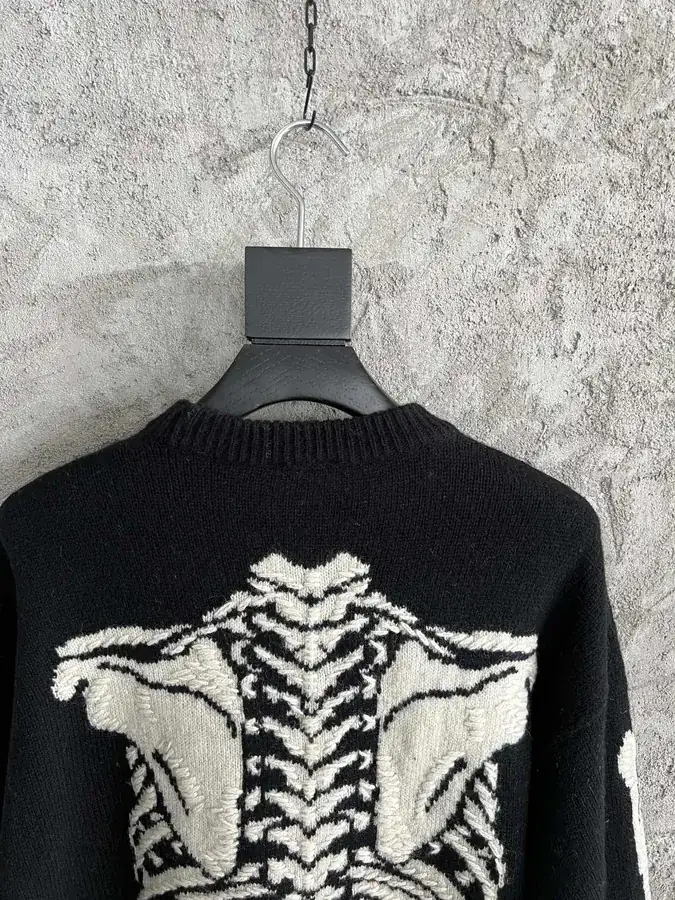 Saint Michael 2024SS Hand Embroidered Skeletal Pattern Frayed Detail Oversized Sweater