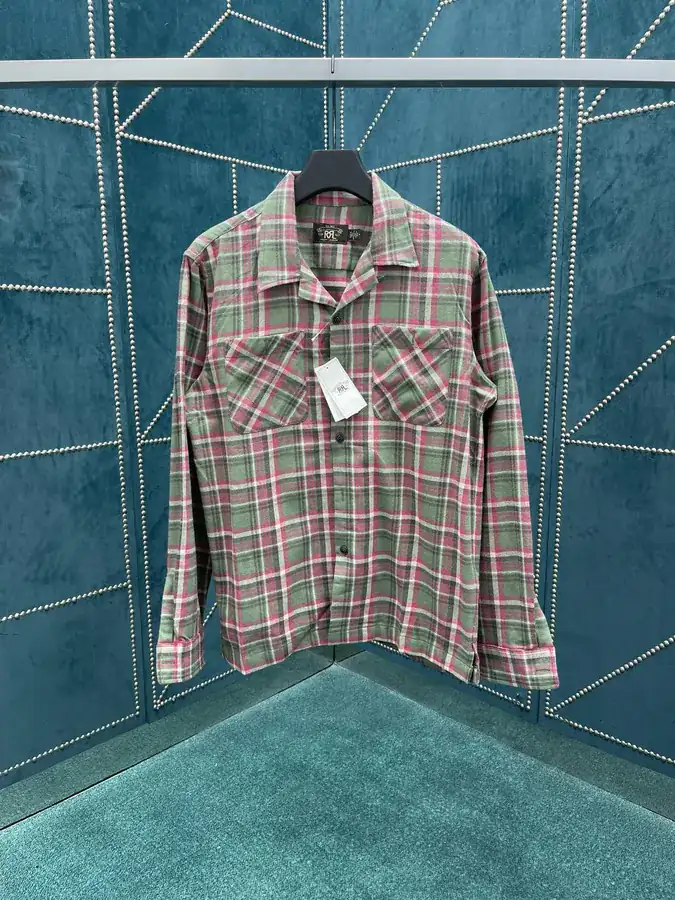 P240 Polo 25ss New Checked Lapel Single Button Long Sleeve Shirt for Men and Women