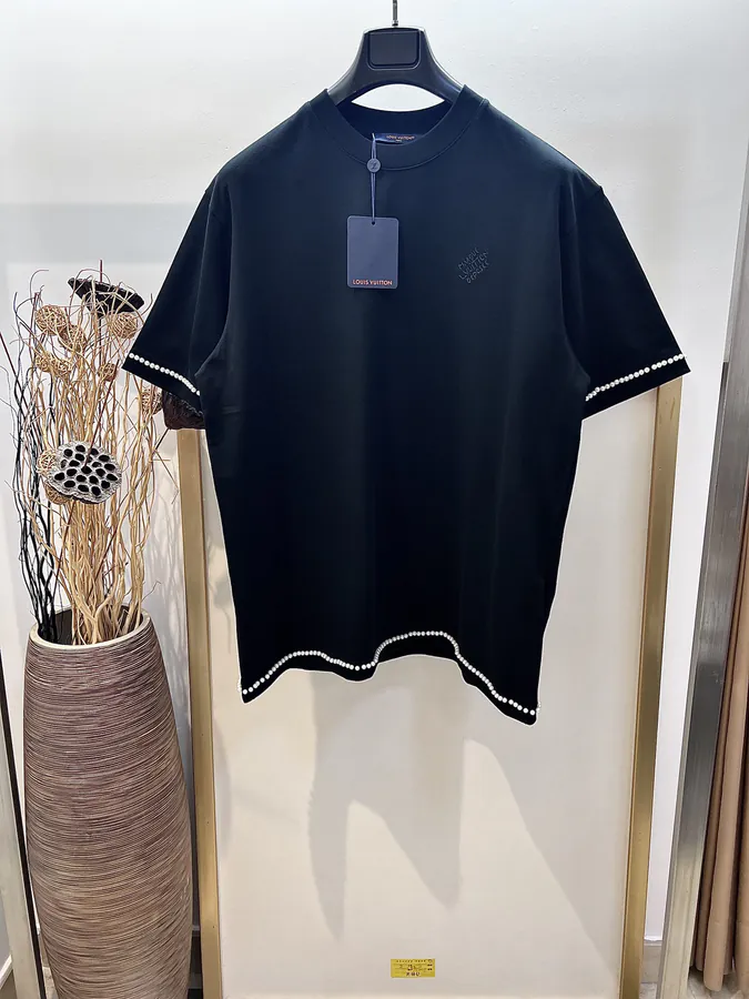L Vuitton Pearl Embellished Cotton T Shirt