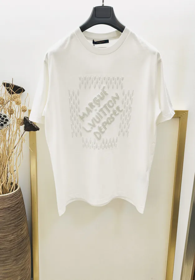 LV Vuitton Embroidered Pearl Beaded T Shirt SMLXLXXL