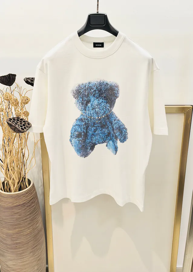Welldone 2025 Spring Summer 3D Cartoon Bear Logo Letter T Shirt