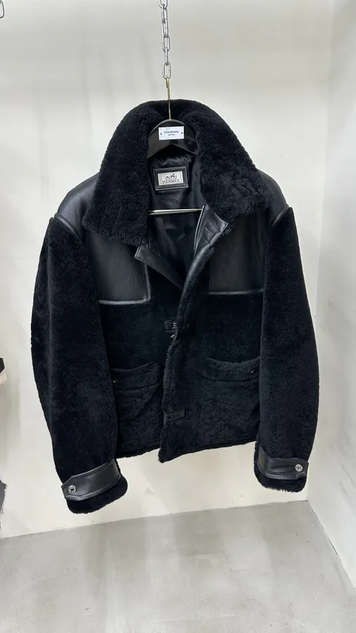 Hermes Men's New Autumn 2023 16W Black Grained Calfskin Jacket