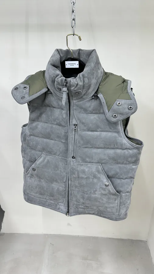 OM FORD Winter New High Quality Suede Cap Removable Men's Leather Down Vest