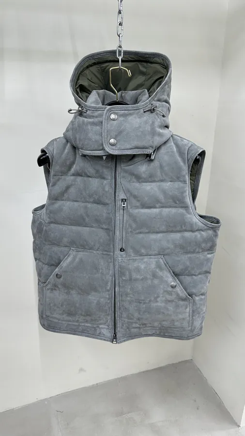 OM FORD Winter New High Quality Suede Cap Removable Men's Leather Down Vest