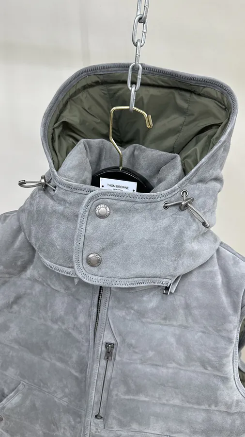 OM FORD Winter New High Quality Suede Cap Removable Men's Leather Down Vest