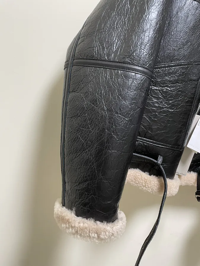 Rick Owens Fur Trimmed Leather Jacket