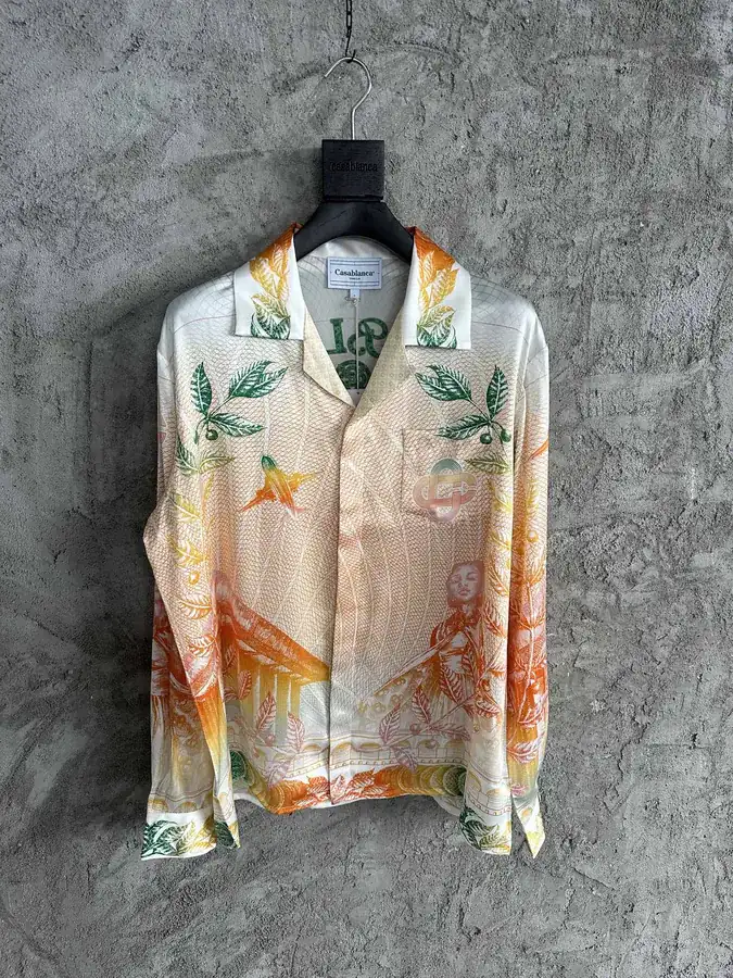 CASABLANCA 2024SS Leaf Print Silk Long Sleeve Shirt