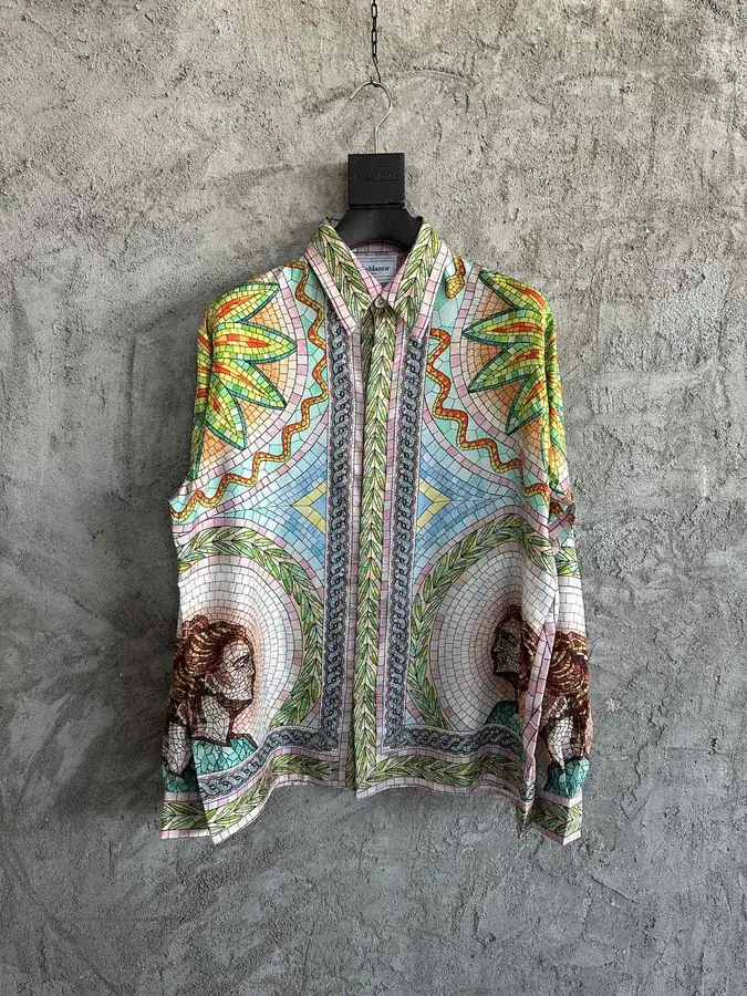 Casablanca 2023ss Mosaic Print Silk Long Sleeve Shirt