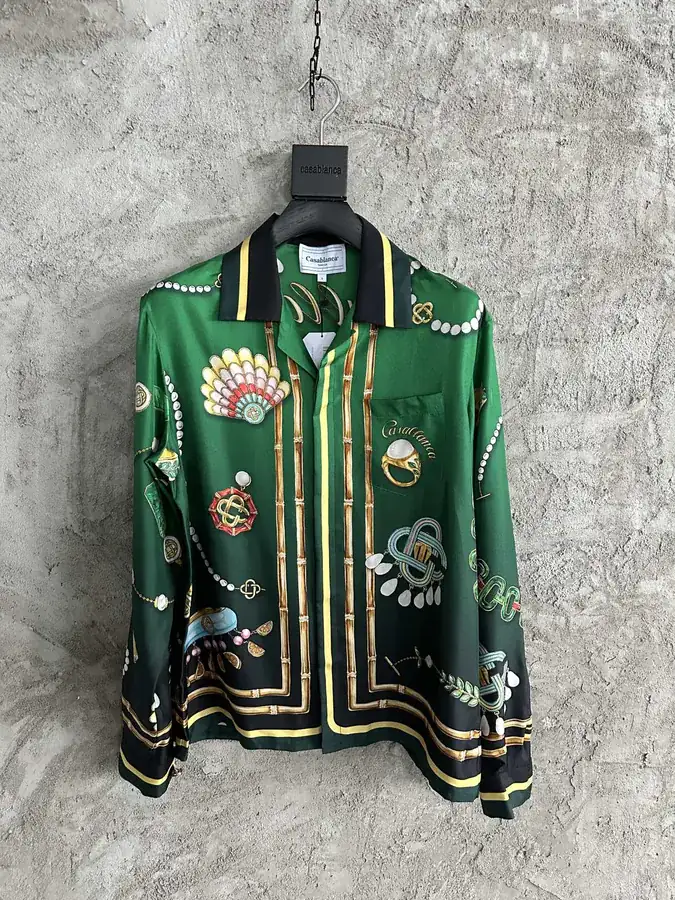 CASABLANCA 2024SS Embroidered Jewelry Print Silk Long Sleeve Shirt