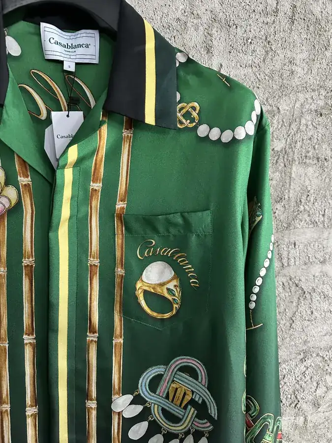 CASABLANCA 2024SS Embroidered Jewelry Print Silk Long Sleeve Shirt