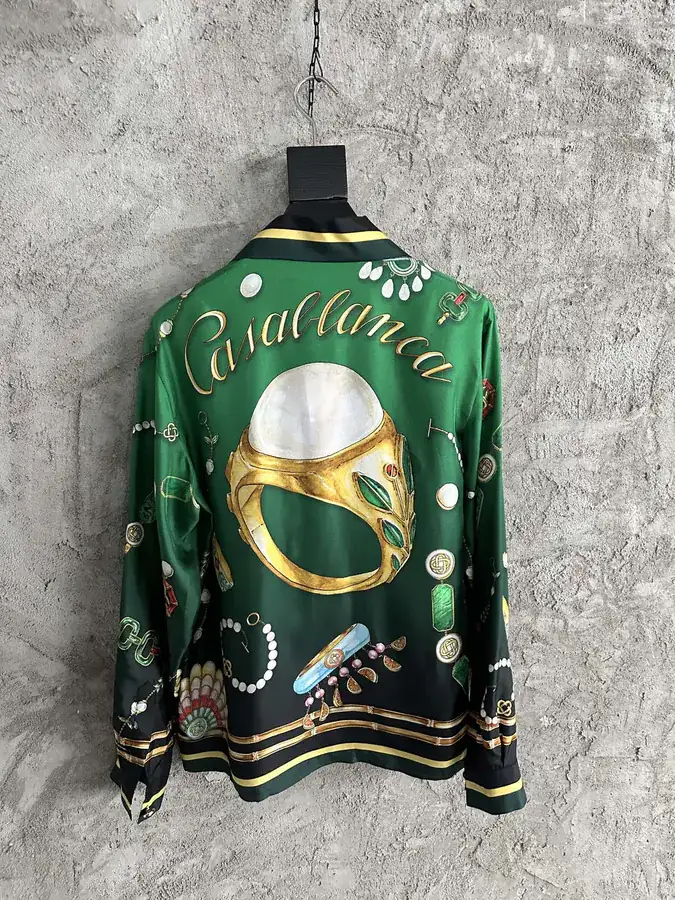 CASABLANCA 2024SS Embroidered Jewelry Print Silk Long Sleeve Shirt