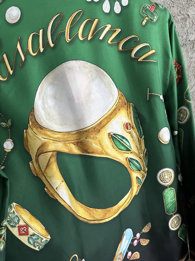 CASABLANCA 2024SS Embroidered Jewelry Print Silk Long Sleeve Shirt