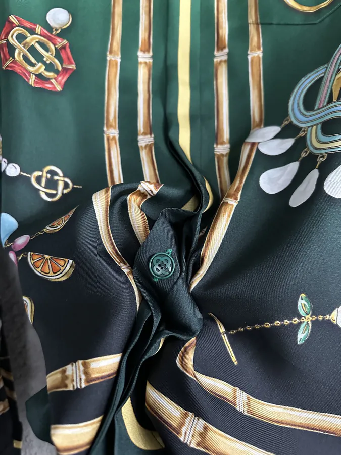 CASABLANCA 2024SS Embroidered Jewelry Print Silk Long Sleeve Shirt