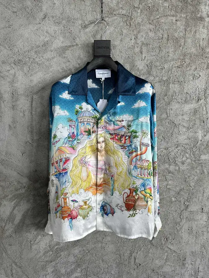 CASABLANCA 2024SS Colorful Mushroom Print Silk Long Sleeve Shirt