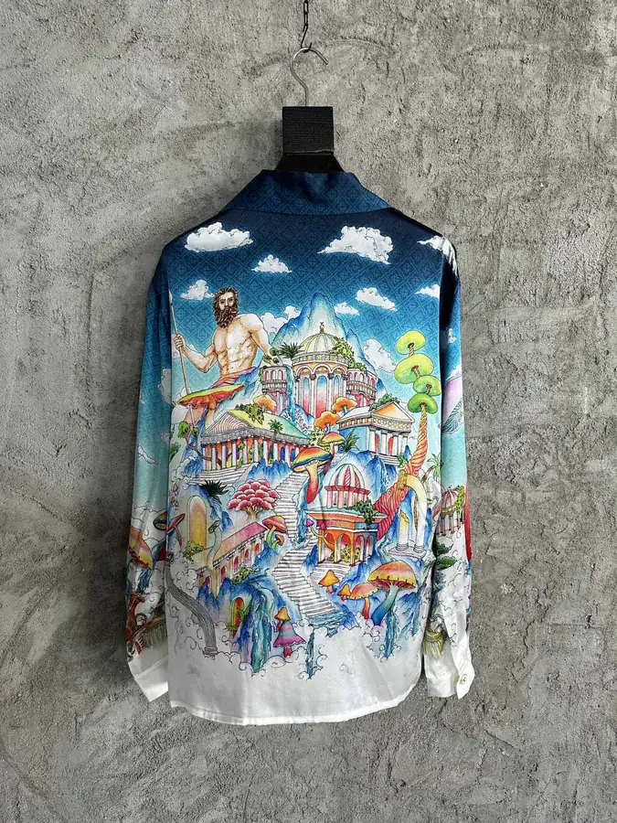 CASABLANCA 2024SS Colorful Mushroom Print Silk Long Sleeve Shirt