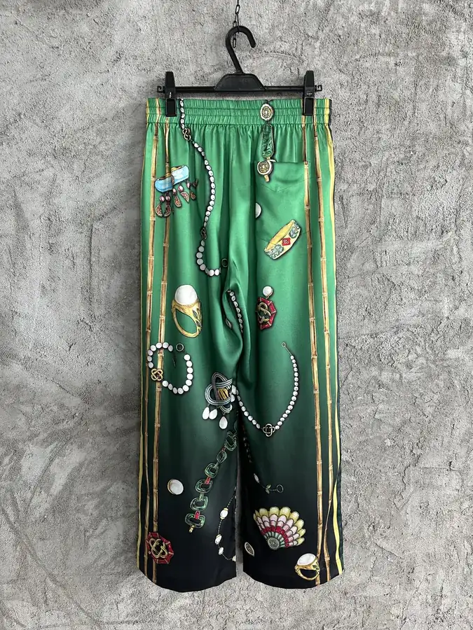 CASABLANCA 2024SS Silk Trousers with Jewelry Pattern