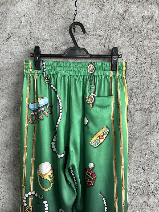 CASABLANCA 2024SS Silk Trousers with Jewelry Pattern